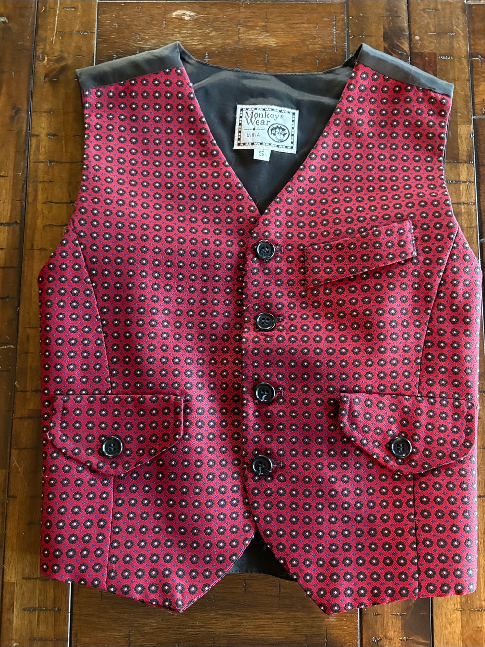 Vintage Monkey Wear Red Patterned Kids Vest - Size 5 -Vintage 90’s, Fun, Classic